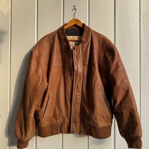 Classic Brown Leather Bomber Jacket